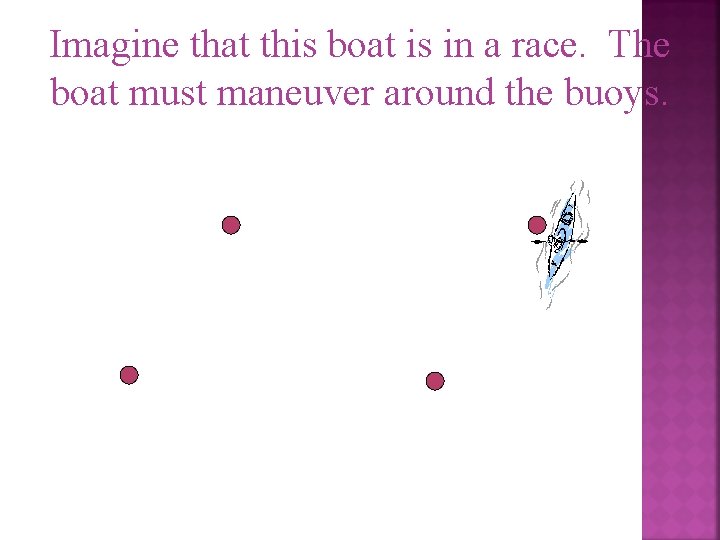 Imagine that this boat is in a race. The boat must maneuver around the