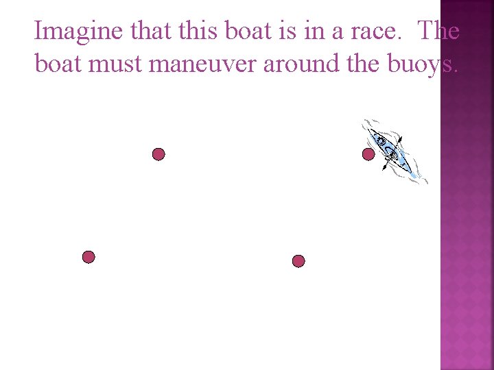 Imagine that this boat is in a race. The boat must maneuver around the