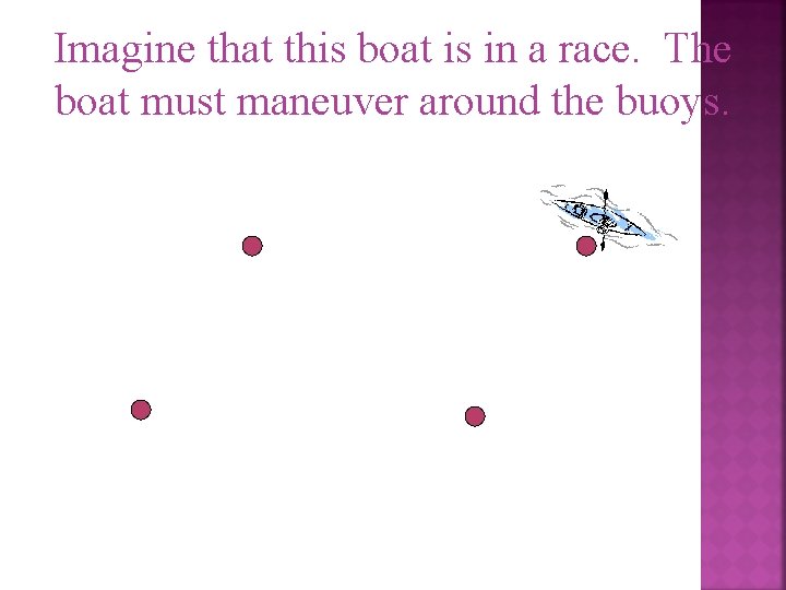 Imagine that this boat is in a race. The boat must maneuver around the