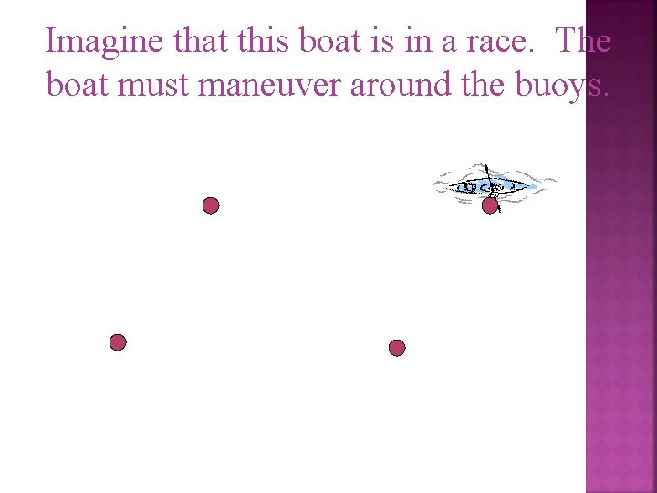 Imagine that this boat is in a race. The boat must maneuver around the