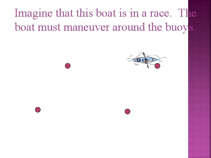 Imagine that this boat is in a race. The boat must maneuver around the