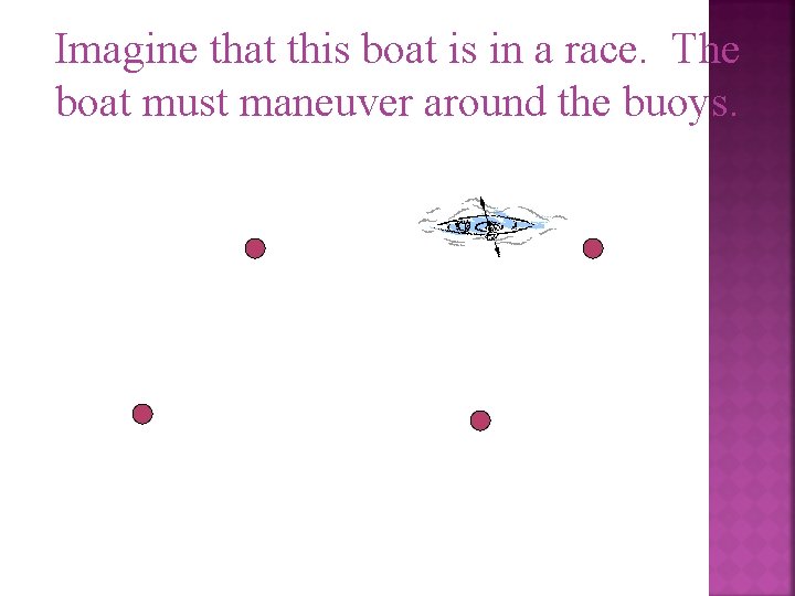 Imagine that this boat is in a race. The boat must maneuver around the