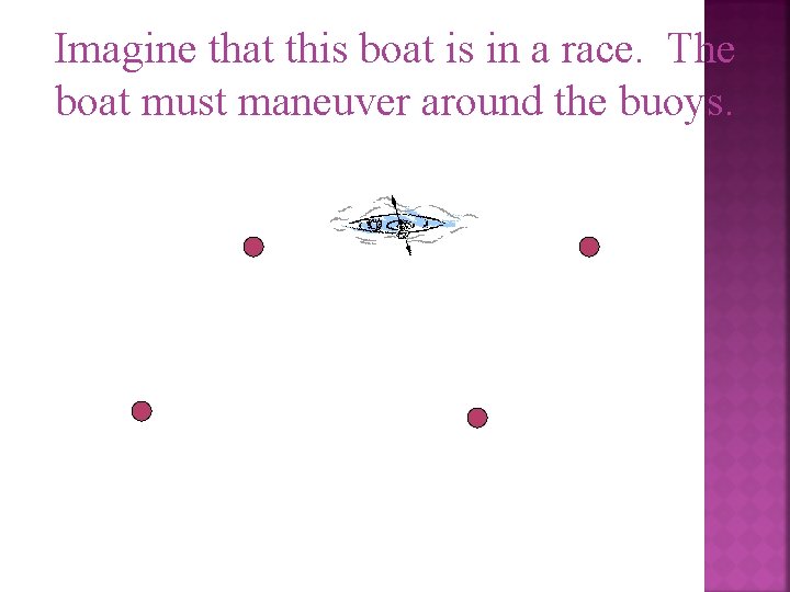 Imagine that this boat is in a race. The boat must maneuver around the