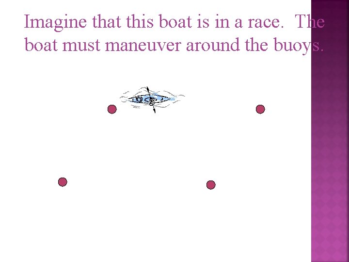 Imagine that this boat is in a race. The boat must maneuver around the