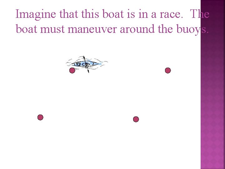 Imagine that this boat is in a race. The boat must maneuver around the