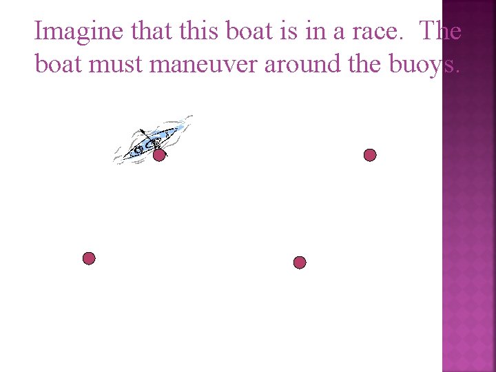 Imagine that this boat is in a race. The boat must maneuver around the