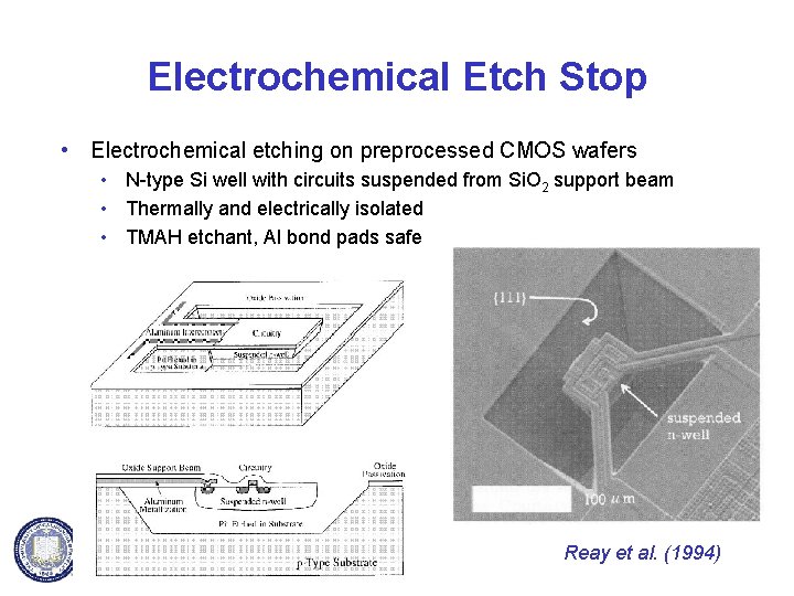 Electrochemical Etch Stop • Electrochemical etching on preprocessed CMOS wafers • N-type Si well