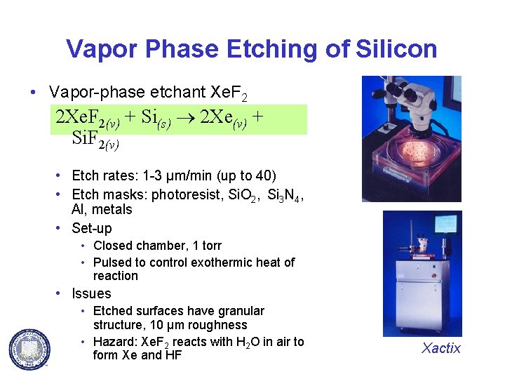 Vapor Phase Etching of Silicon • Vapor-phase etchant Xe. F 2 2 Xe. F