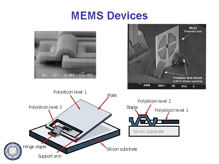MEMS Devices Polysilicon level 1 Plate Polysilicon level 2 Staple Polysilicon level 1 Silicon