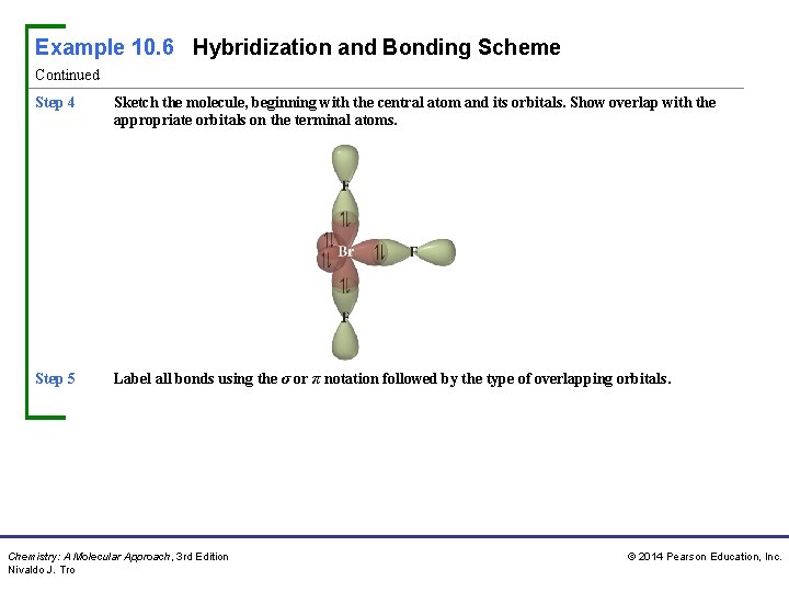 Example 10. 6 Hybridization and Bonding Scheme Continued Step 4 Sketch the molecule, beginning