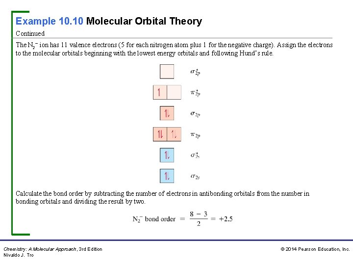 Example 10. 10 Molecular Orbital Theory Continued The N 2− ion has 11 valence