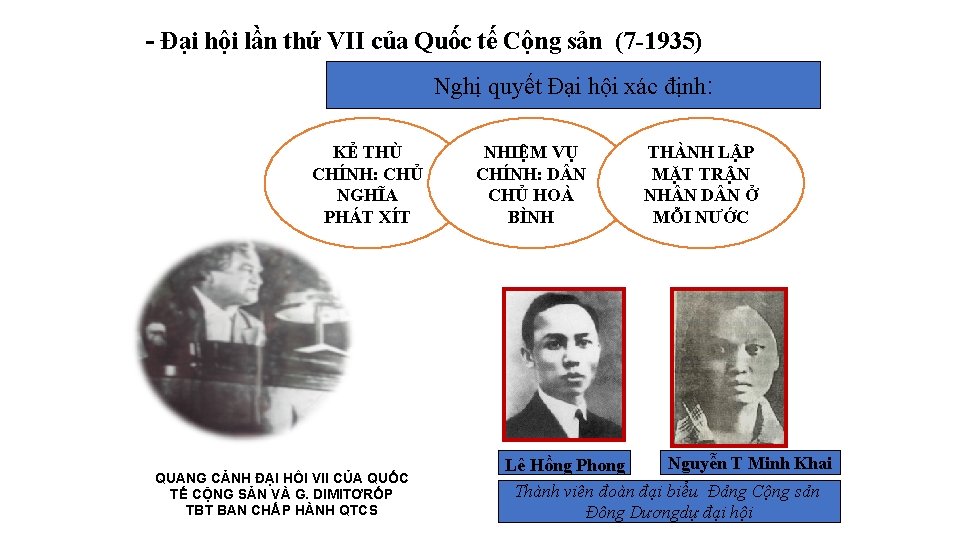 - Đại hội lần thứ VII của Quốc tế Cộng sản (7 -1935) Nghị