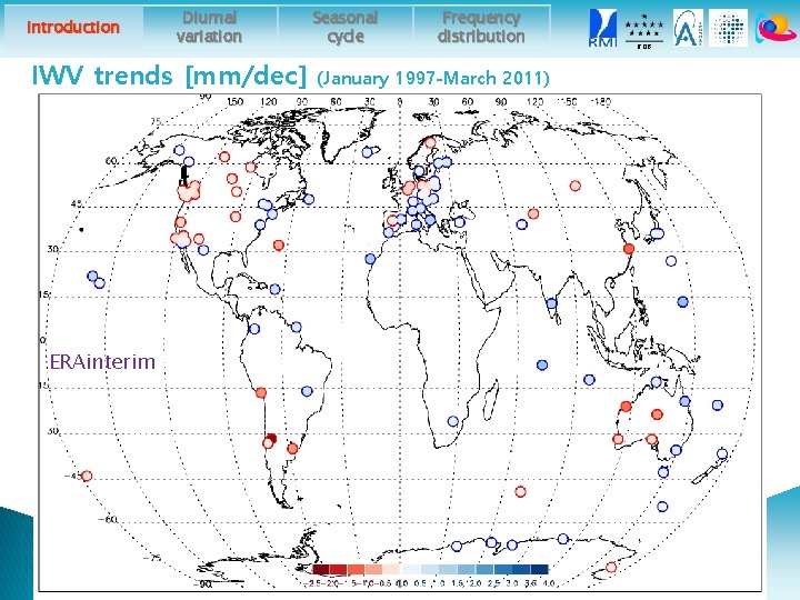 Introduction Diurnal variation IWV trends [mm/dec] ERAinterim Seasonal cycle Frequency distribution (January 1997 -March