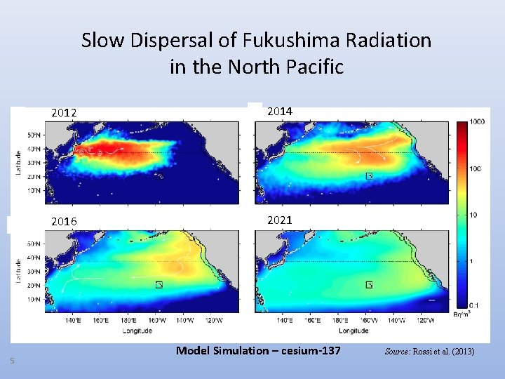 Slow Dispersal of Fukushima Radiation in the North Pacific 5 2012 2014 2016 2021