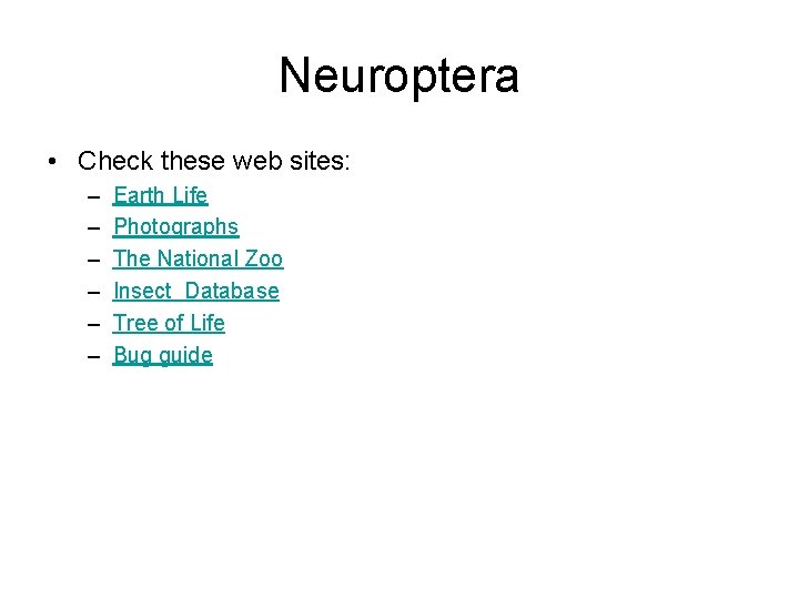 Neuroptera • Check these web sites: – – – Earth Life Photographs The National
