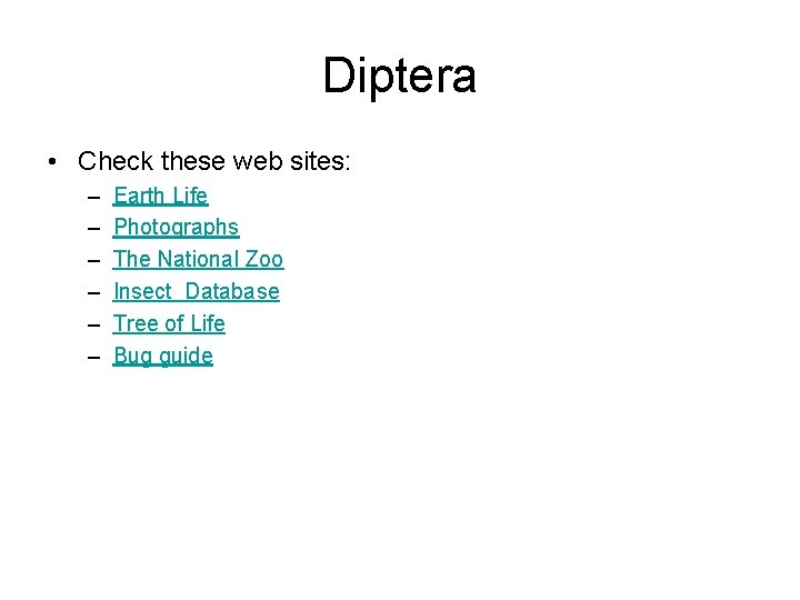 Diptera • Check these web sites: – – – Earth Life Photographs The National