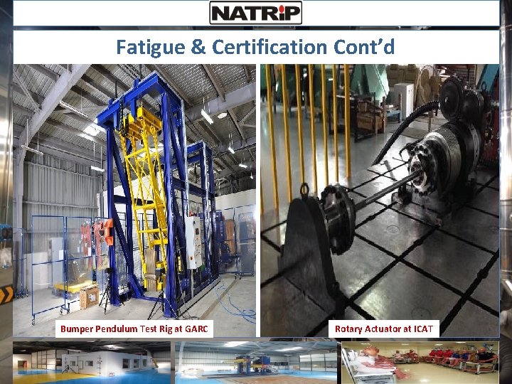 Fatigue & Certification Cont’d Bumper Pendulum Test Rig at GARC Rotary Actuator at ICAT