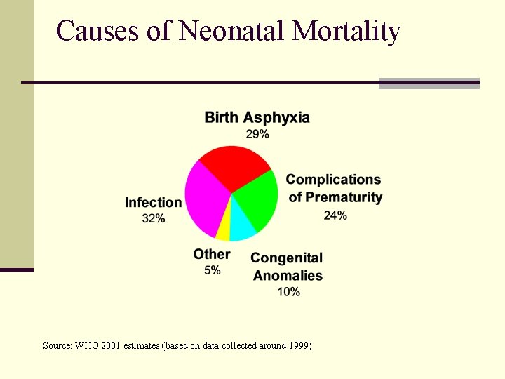 Causes of Neonatal Mortality Source: WHO 2001 estimates (based on data collected around 1999)
