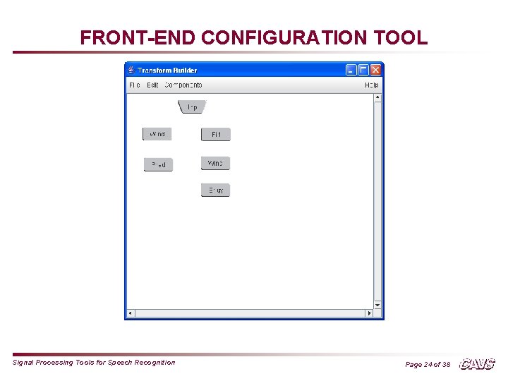 FRONT-END CONFIGURATION TOOL Signal Processing Tools for Speech Recognition Page 24 of 38 