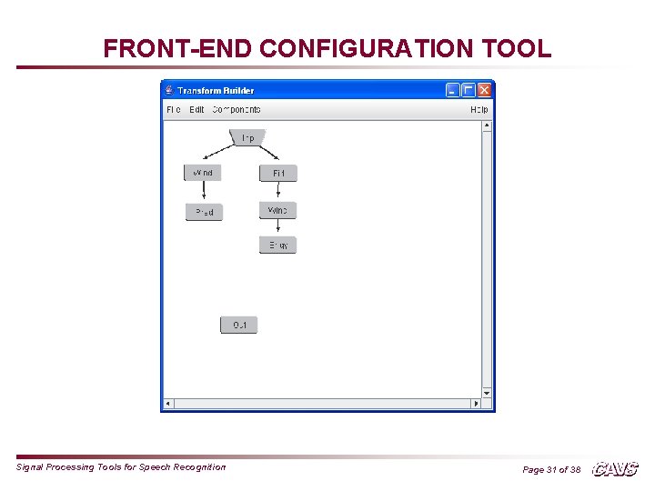 FRONT-END CONFIGURATION TOOL Signal Processing Tools for Speech Recognition Page 31 of 38 