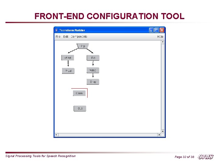 FRONT-END CONFIGURATION TOOL Signal Processing Tools for Speech Recognition Page 32 of 38 