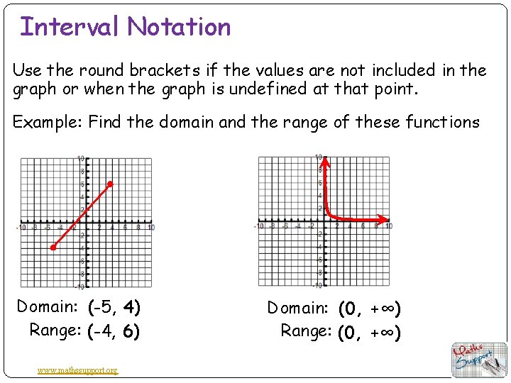 Interval Notation Use the round brackets if the values are not included in the