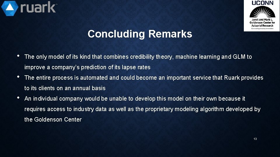 Concluding Remarks • The only model of its kind that combines credibility theory, machine