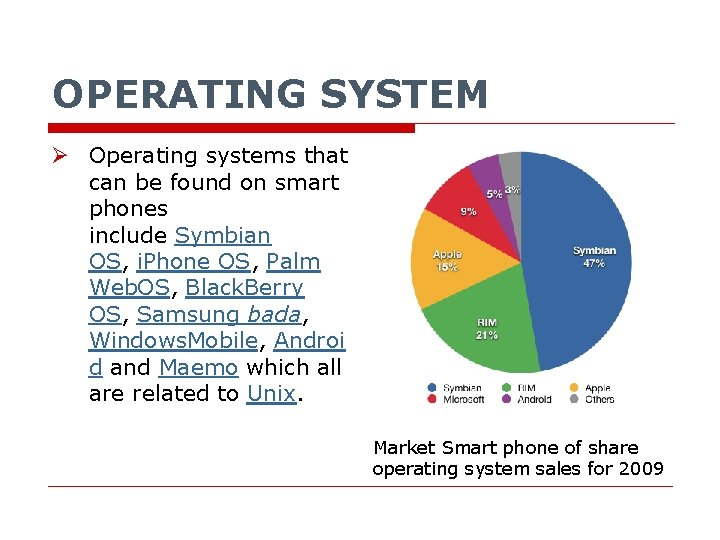 OPERATING SYSTEM Ø Operating systems that can be found on smart phones include Symbian