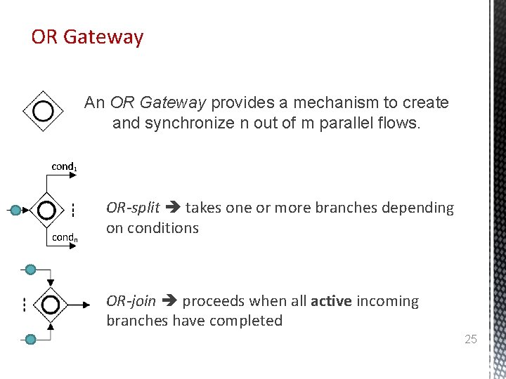 OR Gateway An OR Gateway provides a mechanism to create and synchronize n out