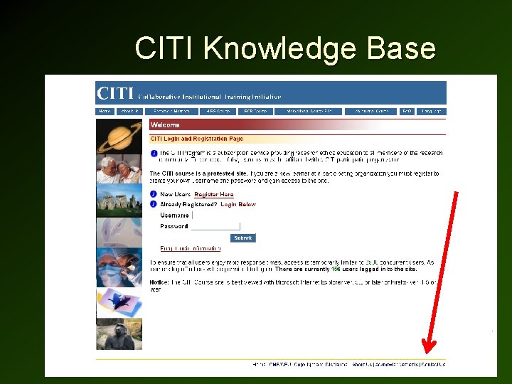 CITI Knowledge Base • CITI Program offers a searchable FAQ utility. • Users can CITI Knowledge Base • CITI Program offers a searchable FAQ utility. • Users can