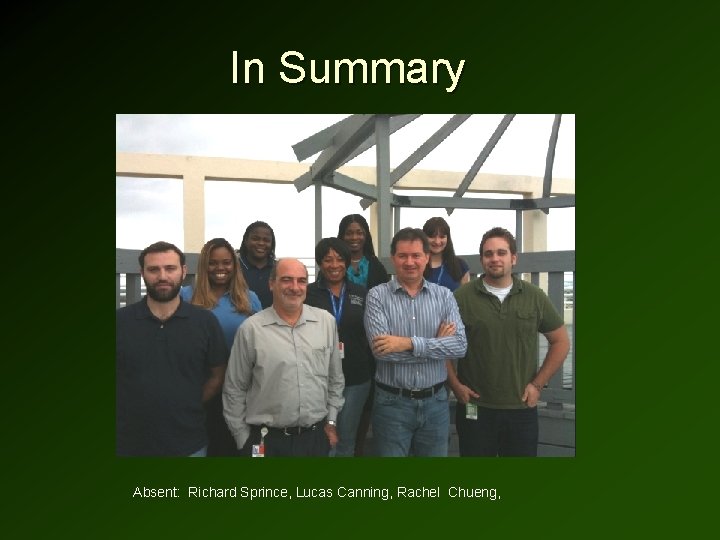 In Summary Absent: Richard Sprince, Lucas Canning, Rachel Chueng, In Summary Absent: Richard Sprince, Lucas Canning, Rachel Chueng,