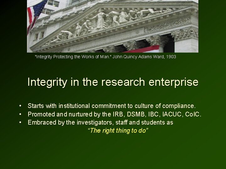 "Integrity Protecting the Works of Man. " John Quincy Adams Ward, 1903 Integrity in "Integrity Protecting the Works of Man. " John Quincy Adams Ward, 1903 Integrity in