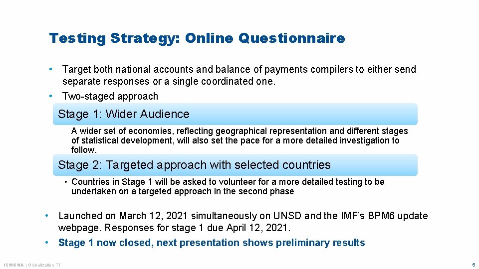 Testing Strategy: Online Questionnaire • Target both national accounts and balance of payments compilers