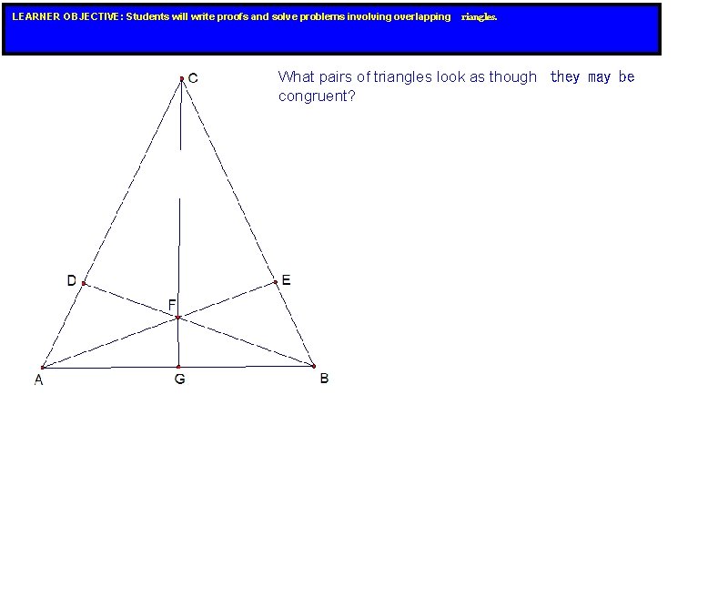 LEARNER OBJECTIVE: Students will write proofs and solve problems involving overlapping riangles. What pairs LEARNER OBJECTIVE: Students will write proofs and solve problems involving overlapping riangles. What pairs