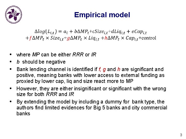 Empirical model • where MP can be either RRR or IR • b should