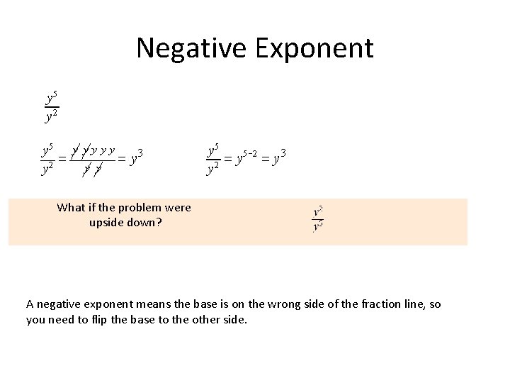 Negative Exponent What if the problem were upside down? A negative exponent means the Negative Exponent What if the problem were upside down? A negative exponent means the