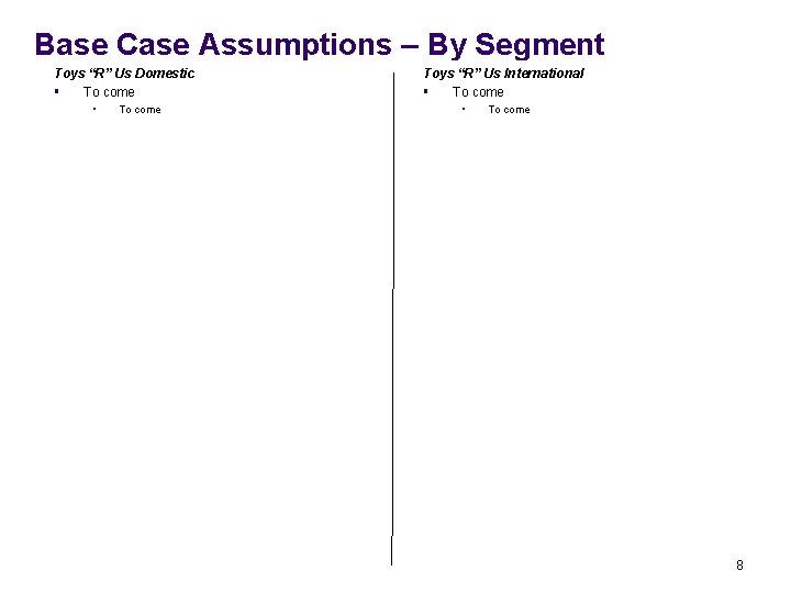 Base Case Assumptions – By Segment Toys “R” Us Domestic § To come •