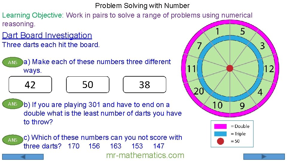 Problem Solving with Number Learning Objective: Work in pairs to solve a range of