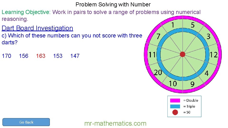 Problem Solving with Number Learning Objective: Work in pairs to solve a range of