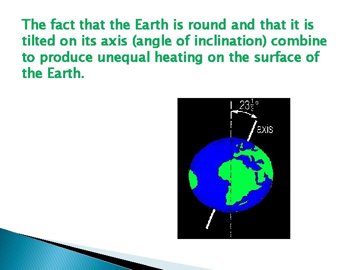 The fact that the Earth is round and that it is tilted on its