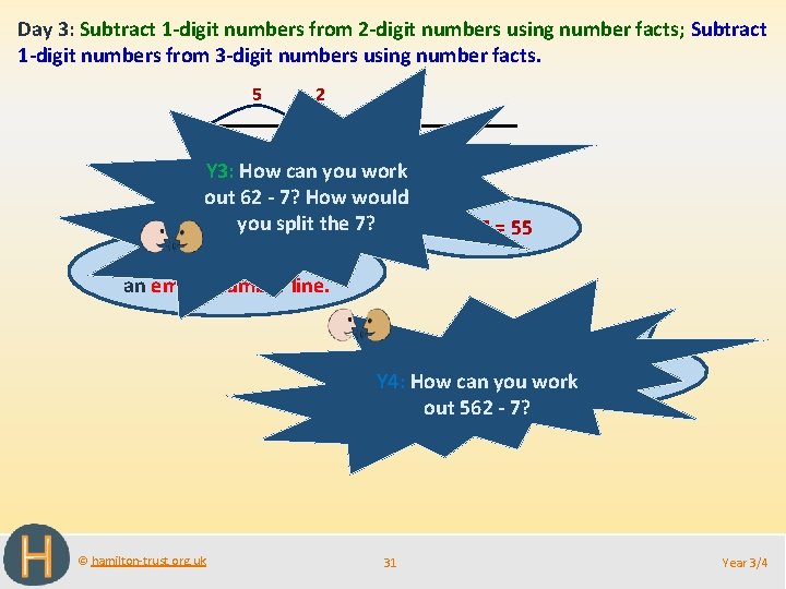 Day 3: Subtract 1 -digit numbers from 2 -digit numbers using number facts; Subtract Day 3: Subtract 1 -digit numbers from 2 -digit numbers using number facts; Subtract
