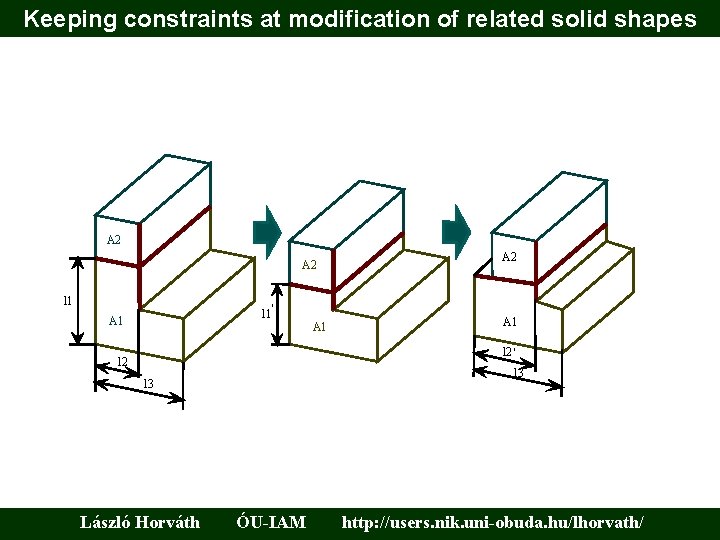 Keeping constraints at modification of related solid shapes A 2 l 1 ' A