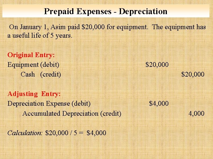 Prepaid Expenses - Depreciation On January 1, Asim paid $20, 000 for equipment. The Prepaid Expenses - Depreciation On January 1, Asim paid $20, 000 for equipment. The
