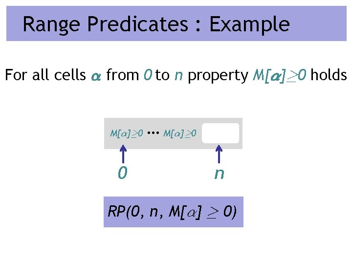 Range Predicates : Example For all cells ® from 0 to n property M[®]¸