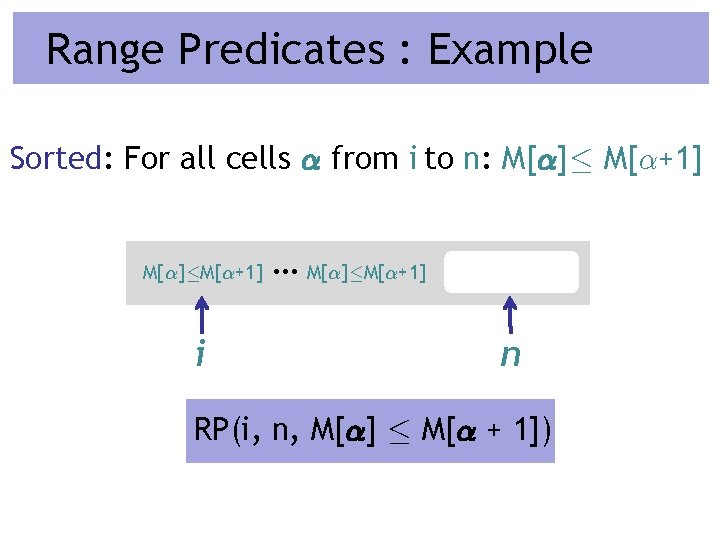 Range Predicates : Example Sorted: For all cells ® from i to n: M[®]·