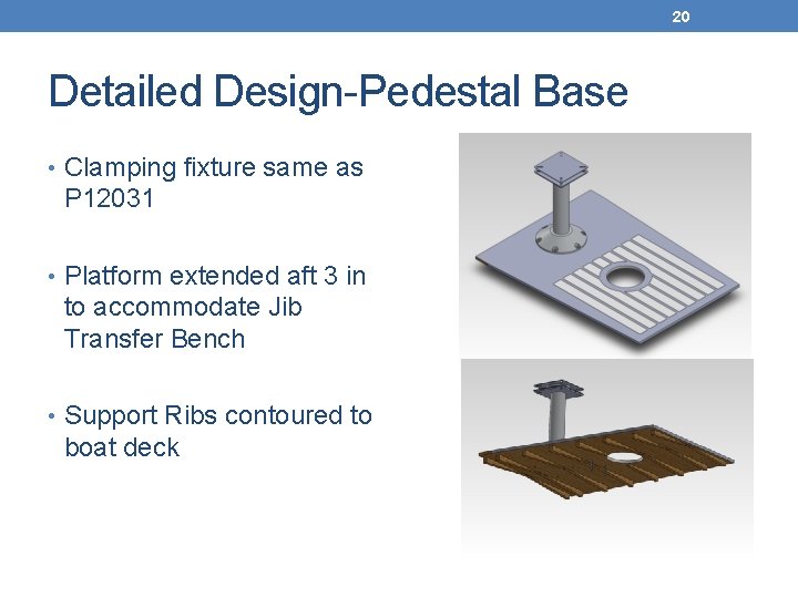 20 Detailed Design-Pedestal Base • Clamping fixture same as P 12031 • Platform extended