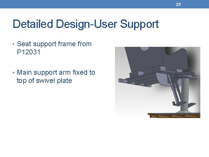 23 Detailed Design-User Support • Seat support frame from P 12031 • Main support