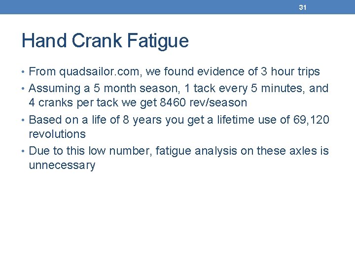 31 Hand Crank Fatigue • From quadsailor. com, we found evidence of 3 hour