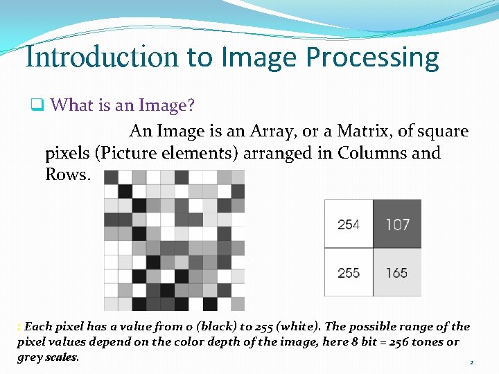 Introduction to Image Processing q What is an Image? An Image is an Array,