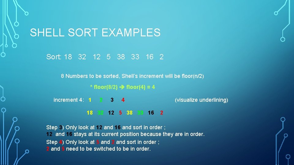 SHELL SORT EXAMPLES Sort: 18 32 12 5 38 33 16 2 8 Numbers SHELL SORT EXAMPLES Sort: 18 32 12 5 38 33 16 2 8 Numbers